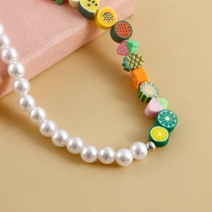 Handmade pearl and fruit polymer clay beaded chain with colorful summer charms