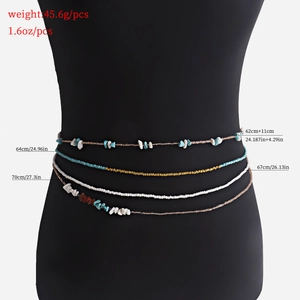 Multilayer bohemian colorful bead and turquoise waist chain on black mannequin
