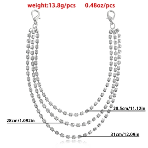 Triple layer rhinestone shoe chain with silver crystal accents and lobster clasps