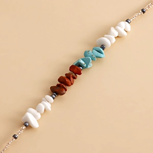 Detail of Bohemian waist chain featuring natural turquoise and colorful beads