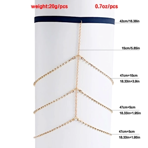 Sexy gold multilayer rhinestone leg chain with blue elastic band for women fashion