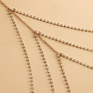 Sexy multi-layer gold body chain with shimmering square rhinestones for party wear