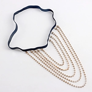 Sexy multi-layer gold leg chain with rhinestones and black elastic band for parties