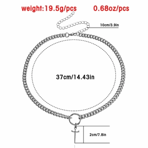 Silver cross pendant choker necklace with thick chain and adjustable extension link