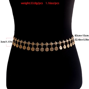 Chaîne de corps dorée avec pendentifs pièces et franges pour décoration de taille chic