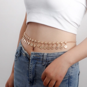 Chaîne de Taille à Gland de Pièce en Métal Vintage pour Femmes Chaîne de Corps Géométrique Punk Bijoux Cadeau