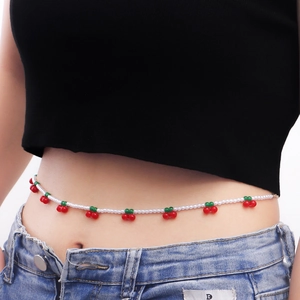 Chaîne de Taille Pendentif Cerise Douce Style Occidental Bijou de Corps Perles Artificielles Accessoire de Mode Femme