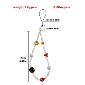 Dragonne de téléphone bohème avec perles transparentes, sourires et fruits