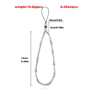 Pink and grey crystal beaded phone strap with length specifications for fashion use