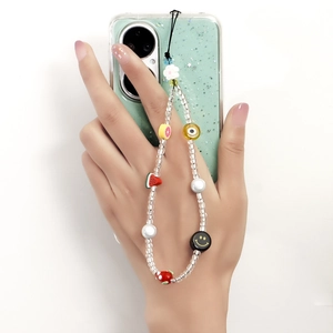 Bohemian clear beads mobile phone lanyard with fruit charms on mint green glitter case