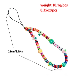 Handmade beaded phone strap with colorful fruit slices and LOVE alphabet beads for women