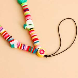 Colorful fruit and LOVE block letter beaded phone charm with vibrant handmade Heishi beads