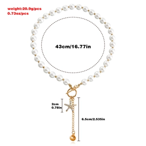 Starfish shell beaded necklace with gold OT buckle and pearl strand for beach wear