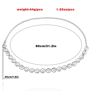 Silver spiral geometric waist chain belt with lobster clasp and adjustable extension chain