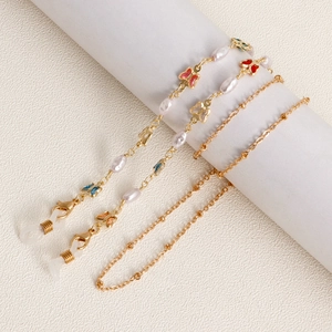 Bunte Emaille Schmetterling Imitationsperle Brillenkette Für Damen Anti-Verlust Legierung Maskenband Mode Brillenband