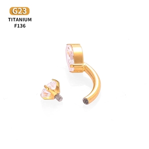Piercing ombelico in titanio G23 con zircone rosa e filettatura interna dorata