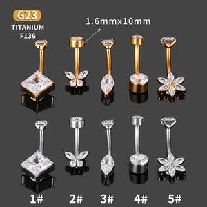 Set di piercing all'ombelico in titanio G23 con zirconi bianchi in oro e argento