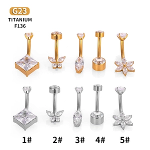 Piercing Ombelico in Titanio G23 con Zirconia Filettatura Interna Bilanciere Curvo Gioielli Piercing Farfalla Floreale Decorazione