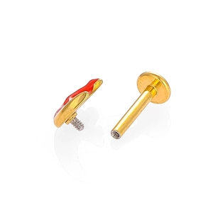 316L stainless steel gold labret with red enamel lips and internal thread design