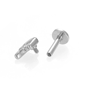 Piercing labret de acero 316L con rosca interna y detalle plateado para oreja o labio