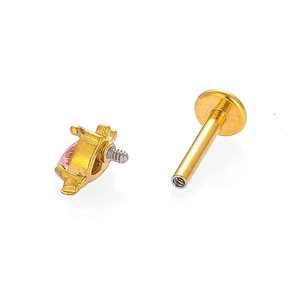 Piercing labret de acero 316L con circón rosa en forma de gota y baño de oro