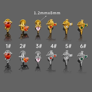 Set de 12 piercings labret de acero 316L con corazones y espadas de circonita