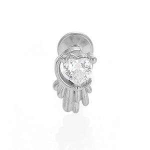 Macro shot of 316L stainless steel heart-shaped zircon piercing with flat back