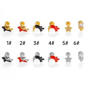 316L stainless steel star and moon labret studs with heart zircon in gold and silver