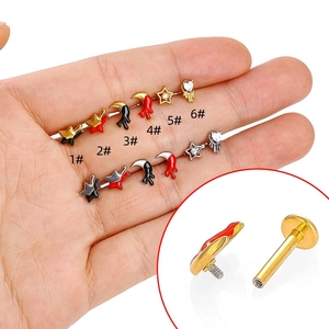 316L Stainless Steel Star Moon Heart Labret Lip Stud Internally Threaded Helix Tragus Piercing Earring For Unisex Jewelry