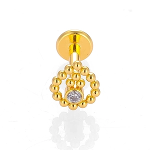 Stud de lèvre en acier inoxydable 316L doré avec fleur en zircon et base plate
