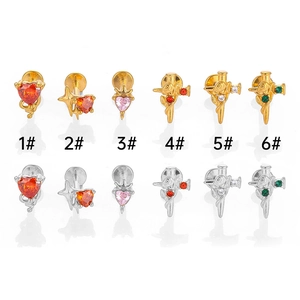 Piercings labret de acero 316L con circonita en forma de corazón y espada oro y plata