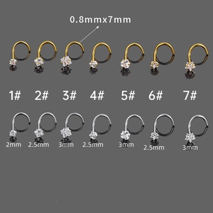 Set of surgical steel nose studs with heart and star cubic zirconia in gold and silver