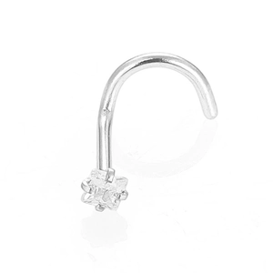 Close-up of square zircon nose stud with four-prong stainless steel setting