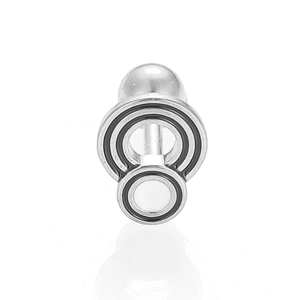 Detailed view of 316L stainless steel helix piercing with concentric circular design