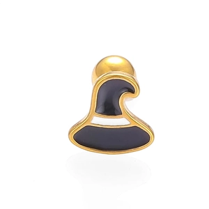 Black enamel wizard hat stud earring in 316L stainless steel with gold ball back