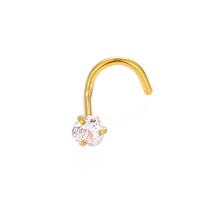 Golden stainless steel nose screw featuring a sparkling round zircon in a four-claw setting