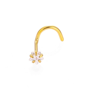 L-shaped gold stainless steel nose stud featuring a sparkling star zircon crystal inlay