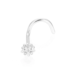 Detailed view of the L-shaped stainless steel nose stud with star-shaped zircon stone