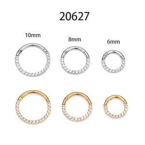 Polished stainless steel piercing rings with cubic zirconia inlay in 6mm 8mm 10mm sizes