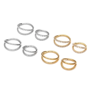 Anneaux de nez et de cartilage en acier titane avec zircon et design double anneau