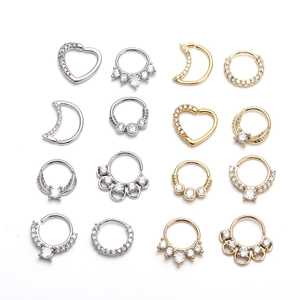 16er Set Nasenringe in Silber und Gold mit Zirkonia in Herz- und Mondform besetzt