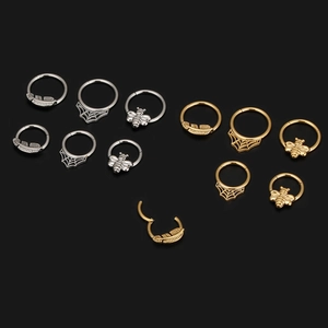 Aros de nariz y cartílago 16G con circonita, diseños de abeja, telaraña y pluma en oro y plata