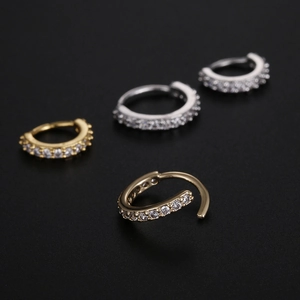 Gold and silver copper nose rings with zircon paving and convenient hinged closure