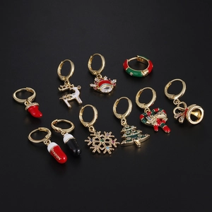 Detailed collection of Christmas earrings featuring reindeer, tree, and snowflake pendants