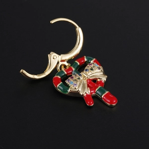 Christmas candy cane earrings with red and green enamel and a gold zircon bow