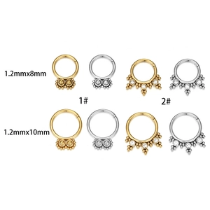 1.2mm stainless steel nose and cartilage rings with zircon and bead designs in gold and silver