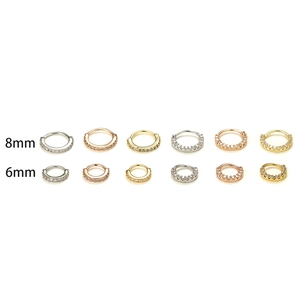 20G copper nose and cartilage rings with zircon in silver, gold, and rose gold finishes