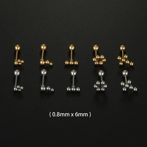 Minimalist ball stud earring set in gold and silver stainless steel 0.8mm x 6mm piercing
