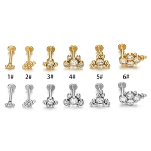 Minimalist stainless steel piercing set with zircon studs in gold and silver finishes