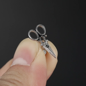 Miniature vintage silver scissors stud earring made of 16G stainless steel